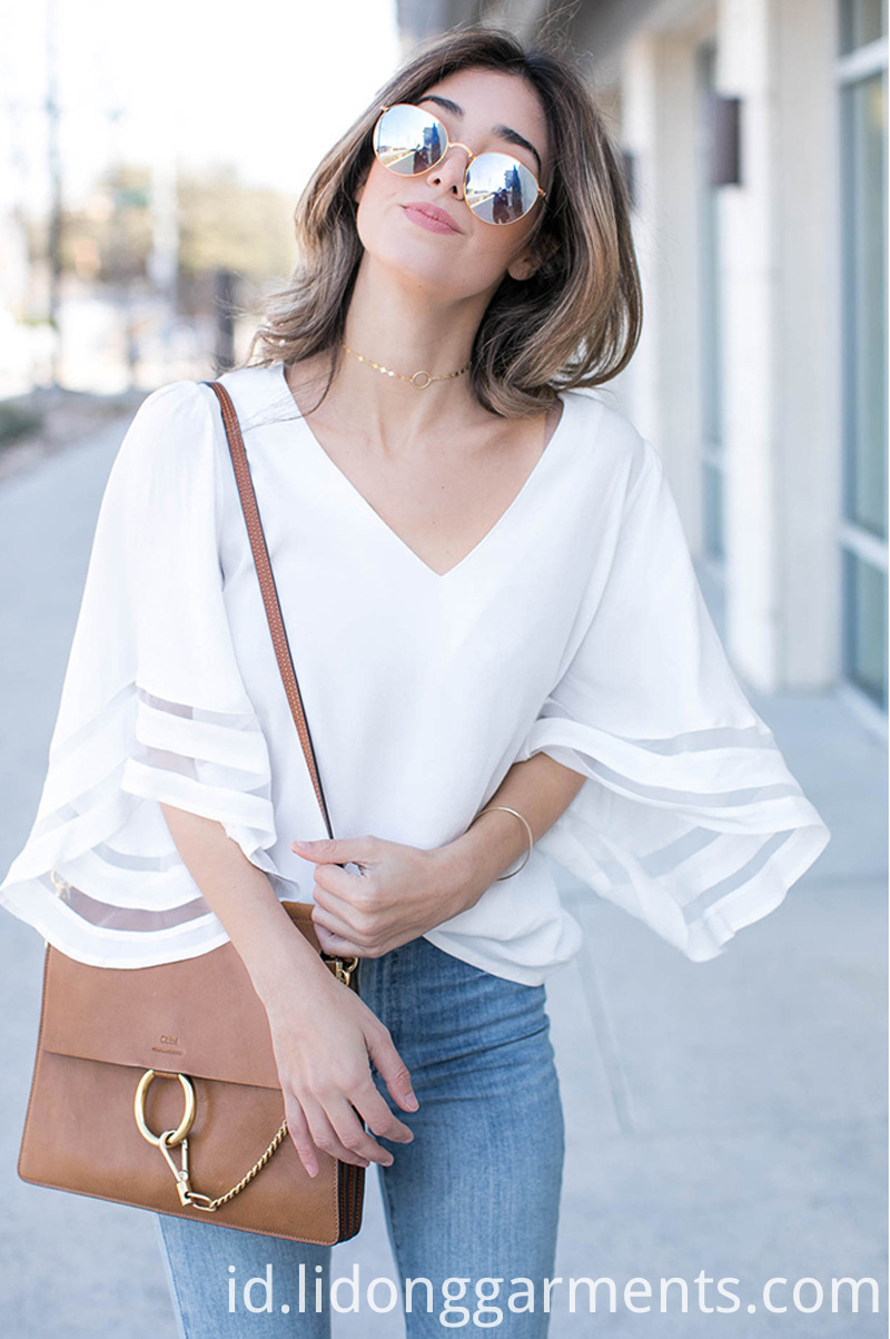 Kemeja Wanita Blus Panel Jala Mesh Panel Blouse Women Shirt